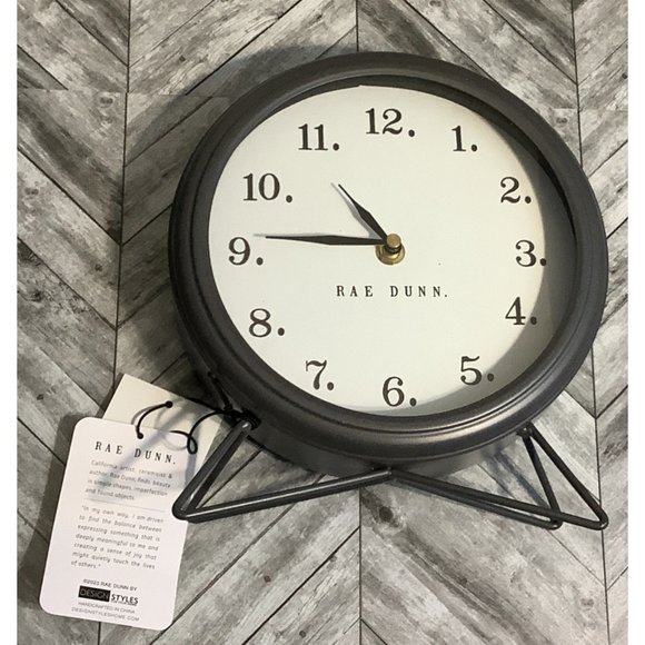 Rae Dunn Round Table Shelf Clock Gray Metal Design Styles Home Decor 8" x 8.75" - Picture 7 of 7